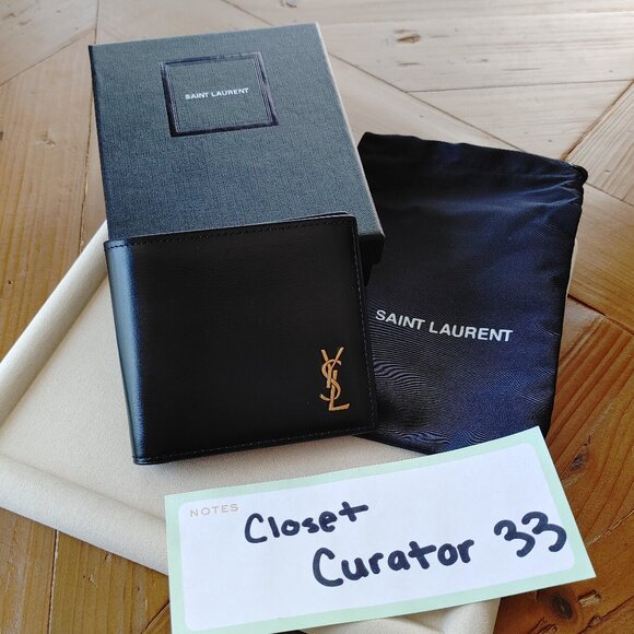 Saint Laurent YSL Gold "Small Cassandre" Leather Bi-fold Wallet (New) - Picture 2 of 11